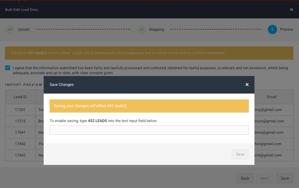 validation modal
