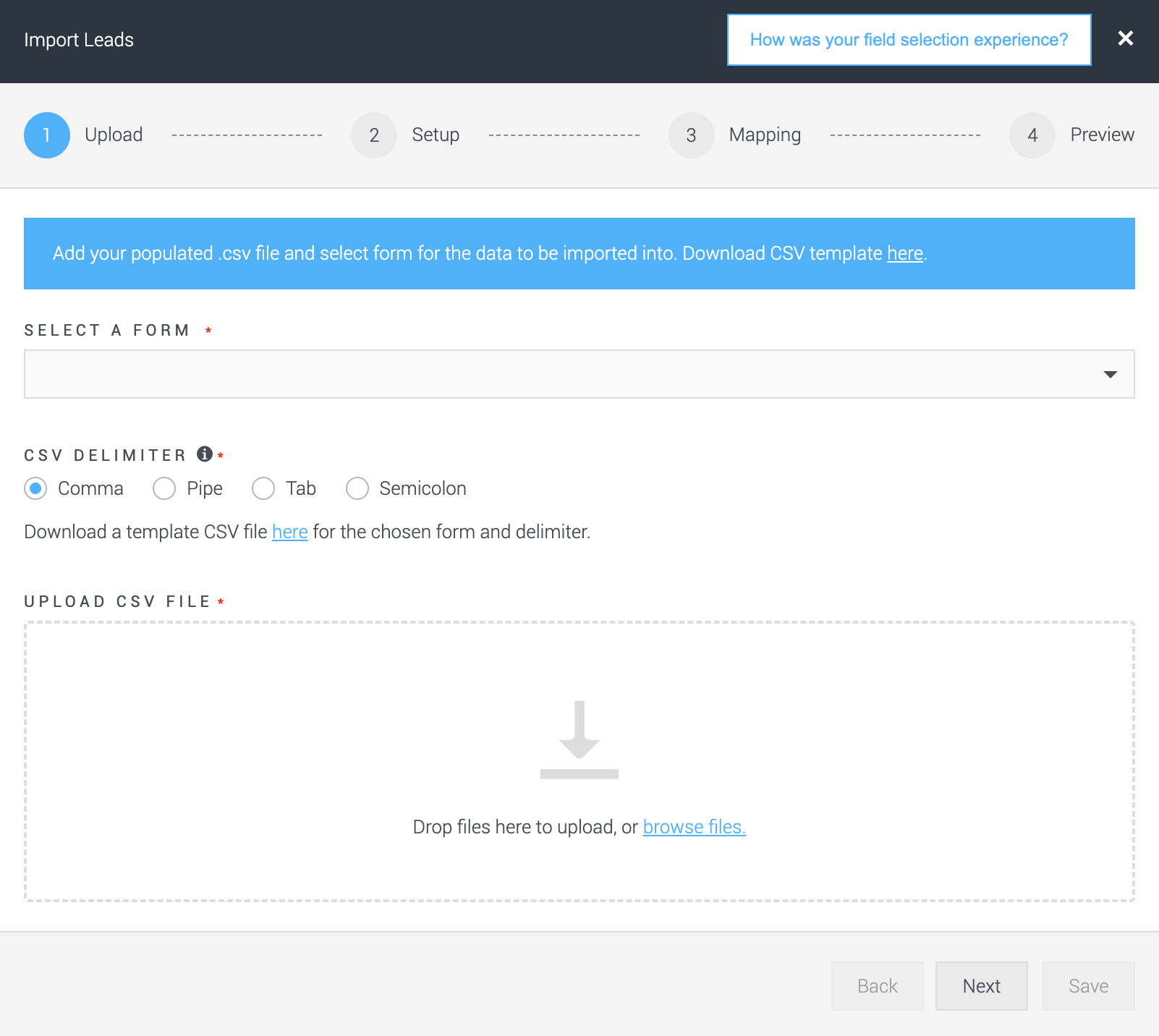 Template CSV that can be downloaded