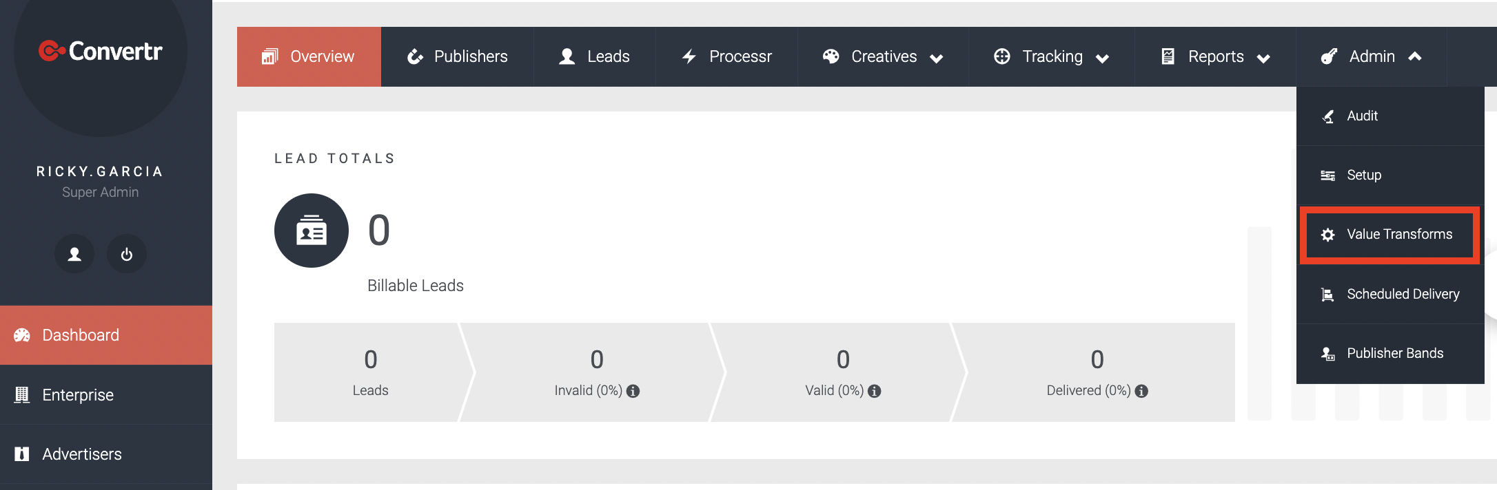 image of selecting the Value Transform option