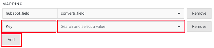 Screenshot of Convertr mapping section for Hubspot and Convertr fields