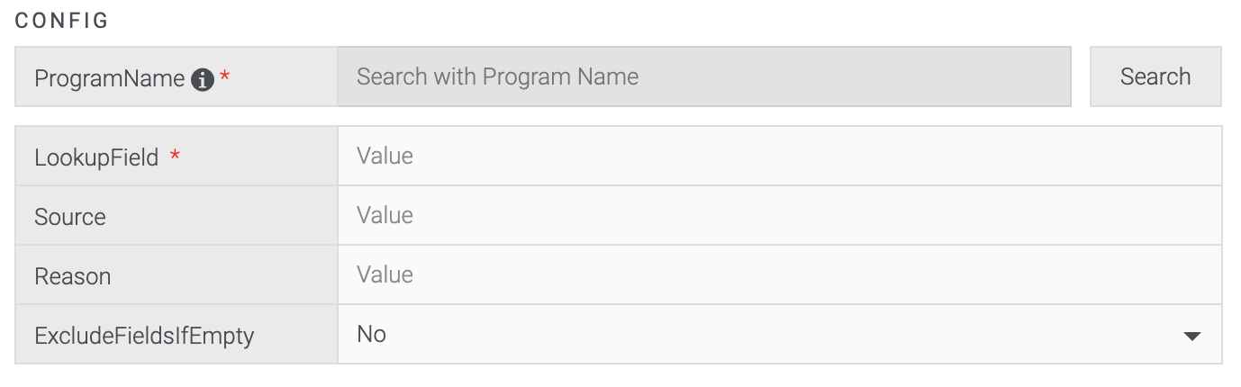 Screenshot of configuration settings for excludeFieldsIfEmpty and other options