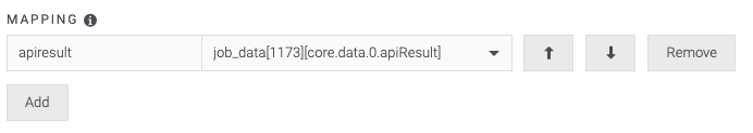 Image of the Mapping section of an integration, showing the apiresult field mapped to the Universal Connector using the system ID of the job