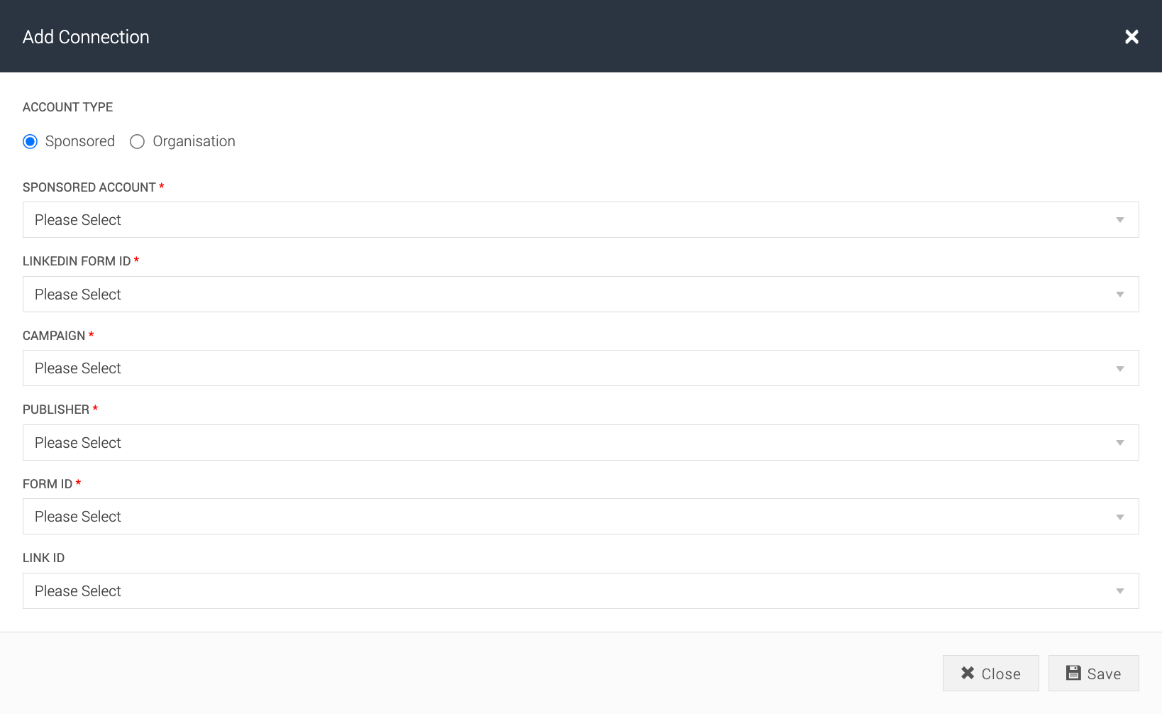 Platform sponsored account selection
