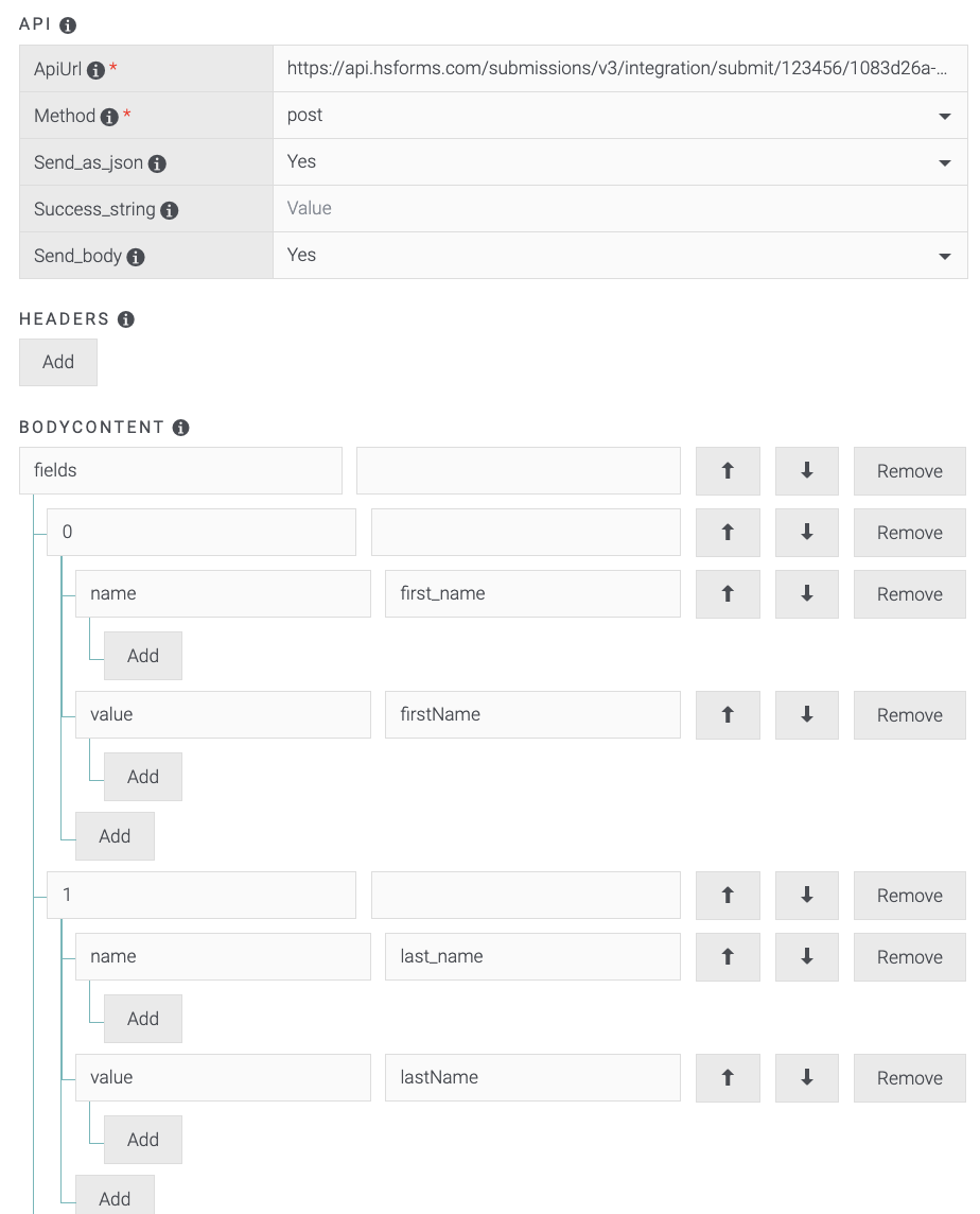 Screenshot showing context JSON body in HTTP Integration