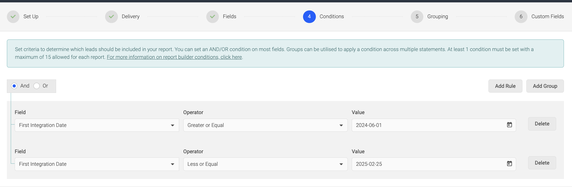 First Integration Date used in multiple conditions in Report Builder.png