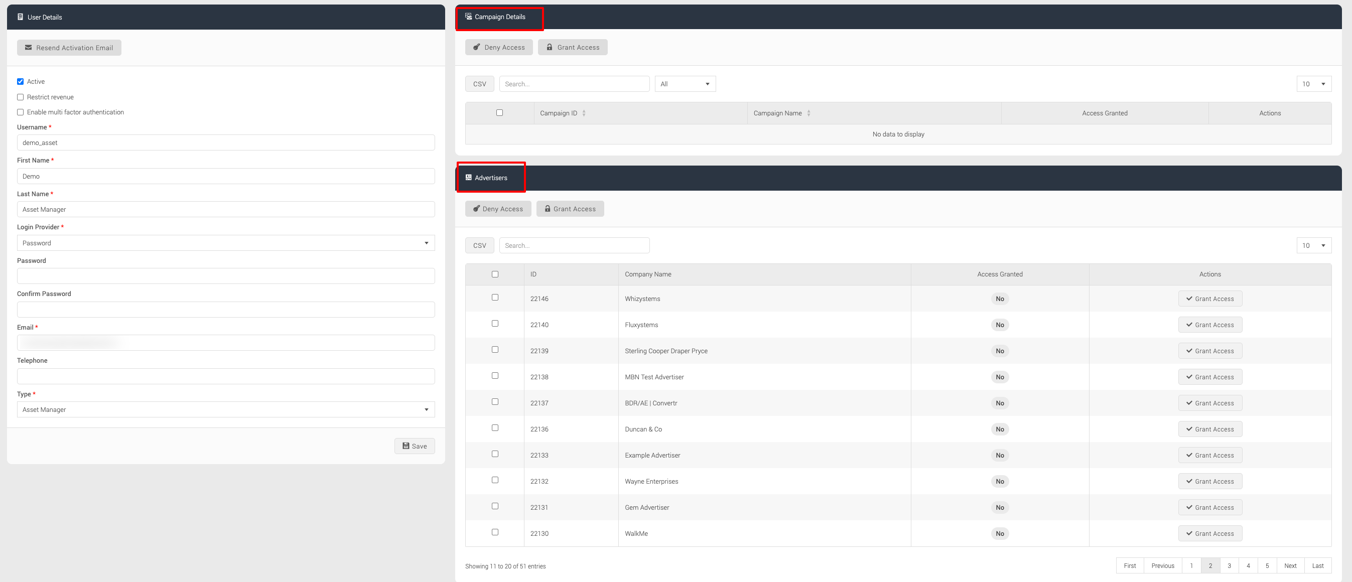 Screenshot showing Asset Manager's permissions to access Advertisers and campaigns.png