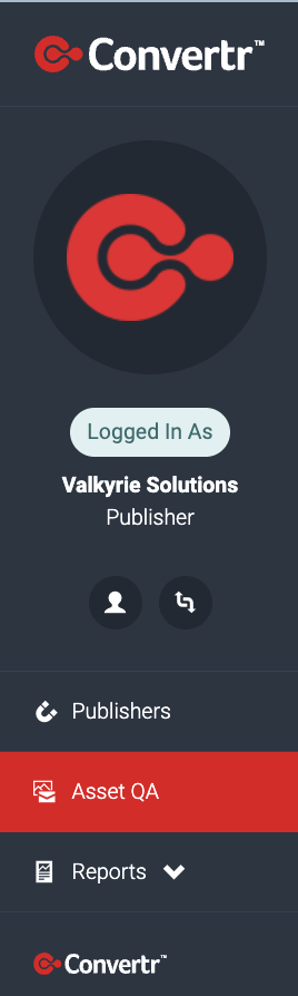 Screenshot of Publisher user's menu highlighting Asset QA menu item.png