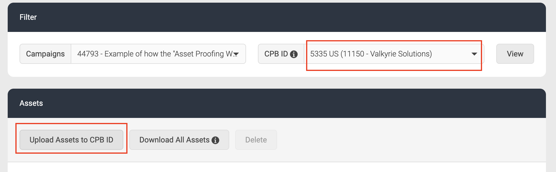 Screenshot showing Upload Assets to CPB ID button.png