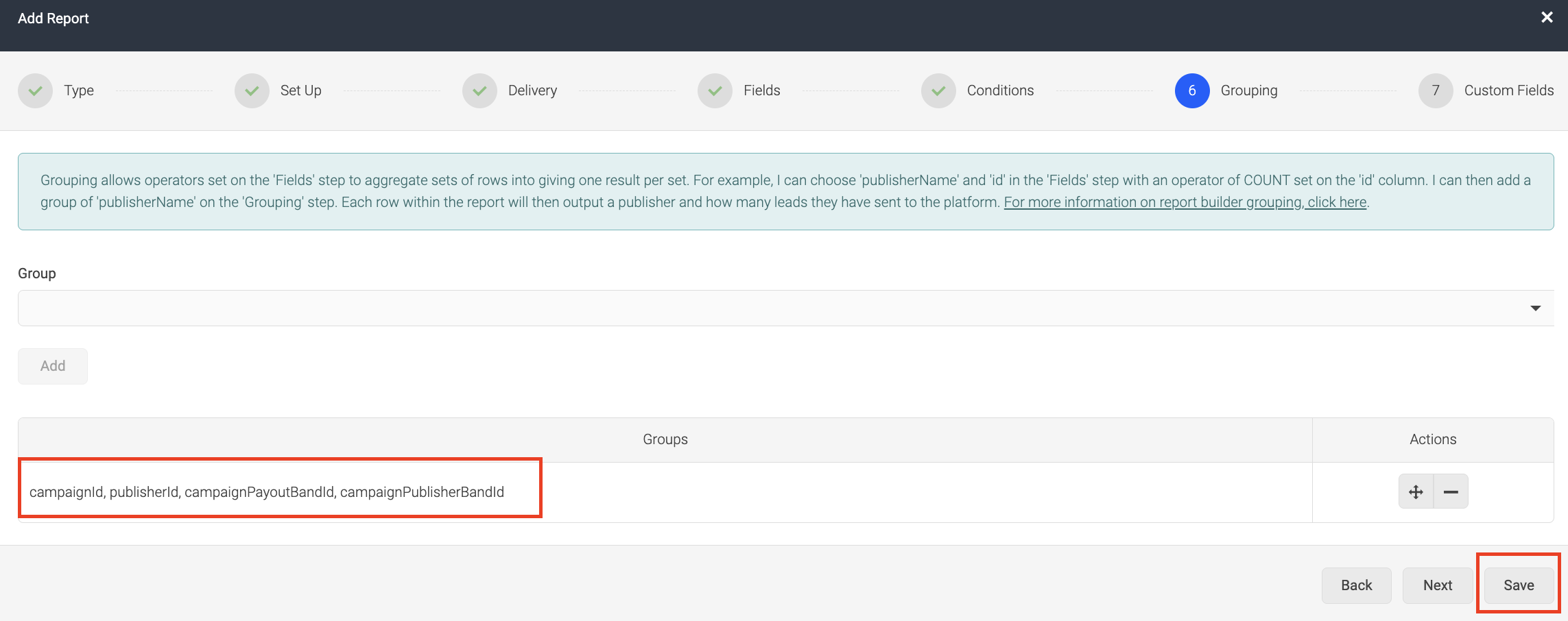 Screenshot showing the selected grouping option and Save button.png