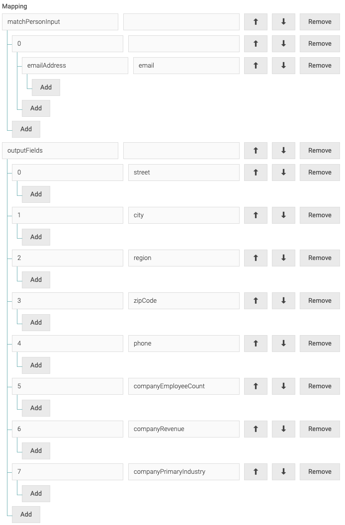 Screenshot of Mapping Section Configuration