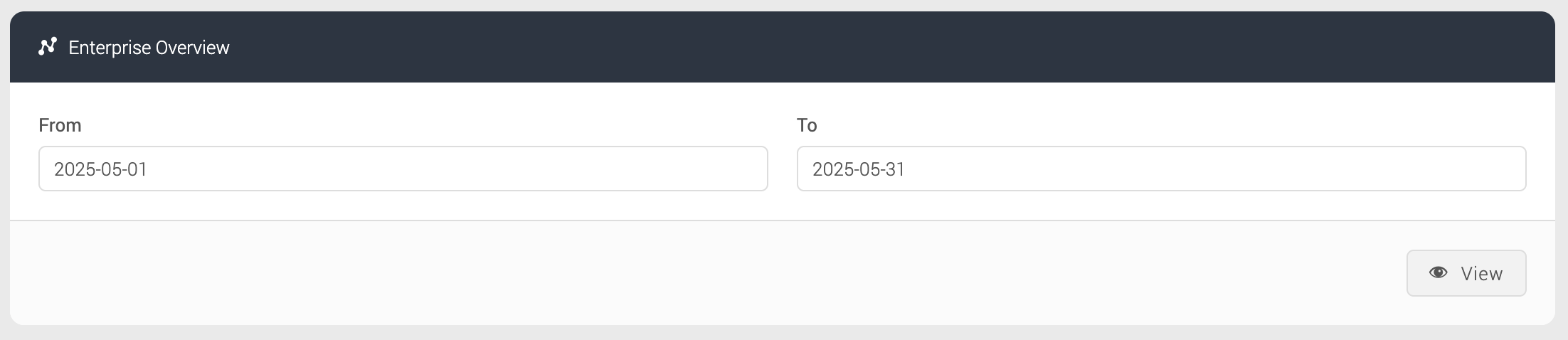 Enterprise overview page from and to date filters