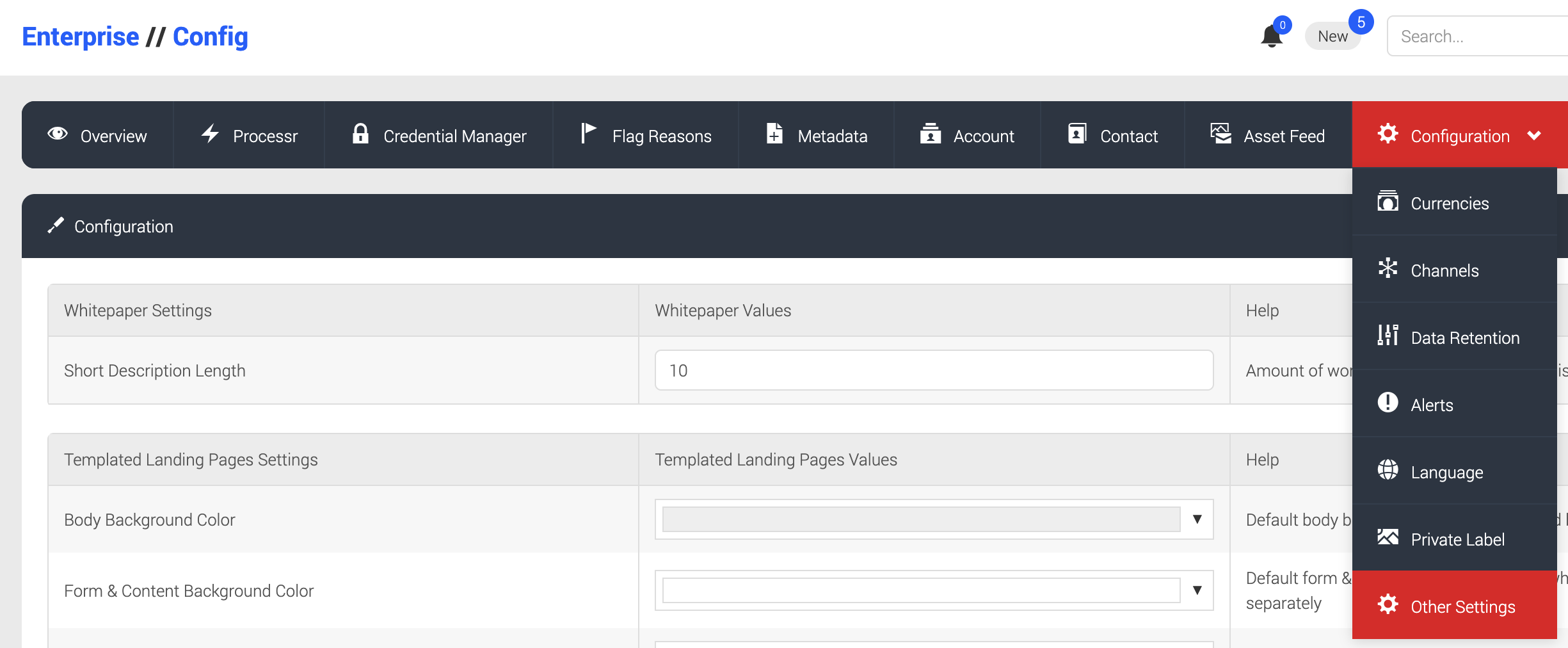 Enterprise section showing configuration dropdown
