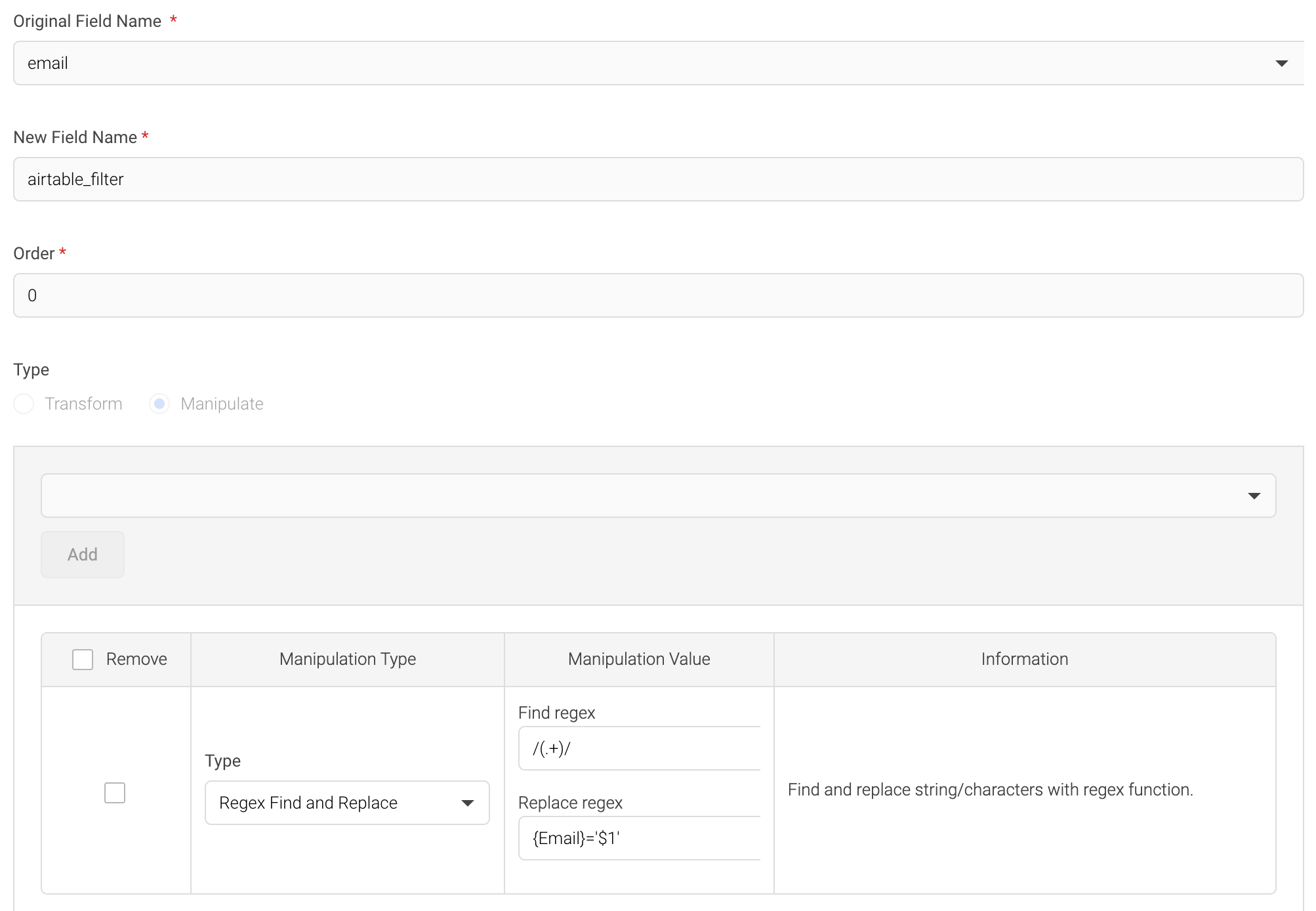Screenshot of Airtable Filter Value Transform
