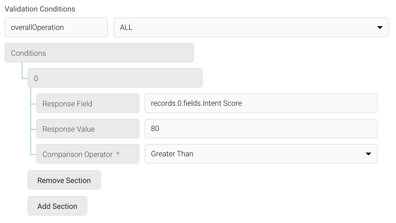 Screenshot of Validation Conditions Section
