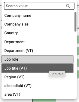 Field Drop down for Value Transform Data