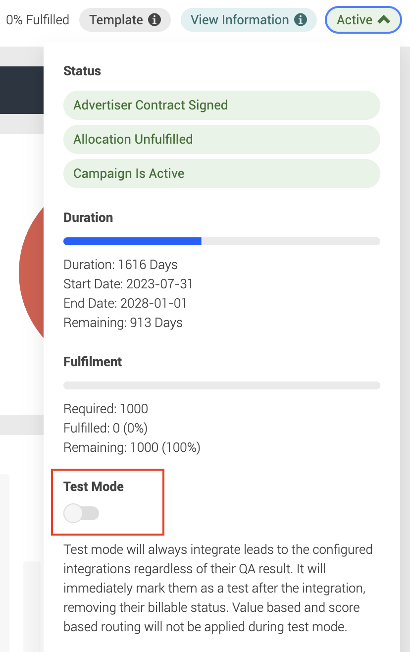 Test mode breadcrumb bar shortcut