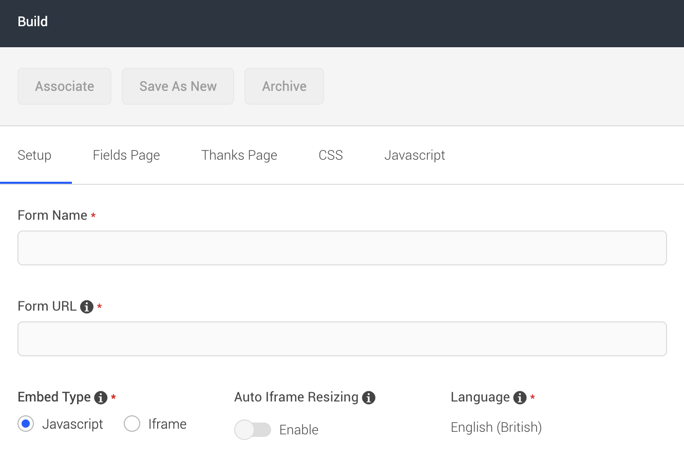 Form builder setup step