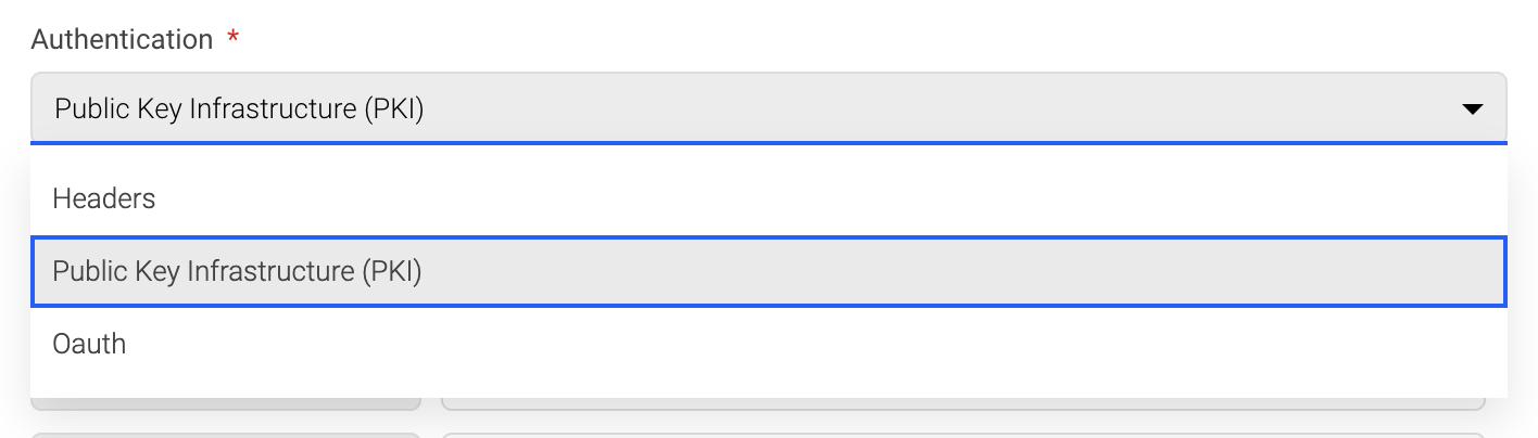 Authentication dropdown screenshot