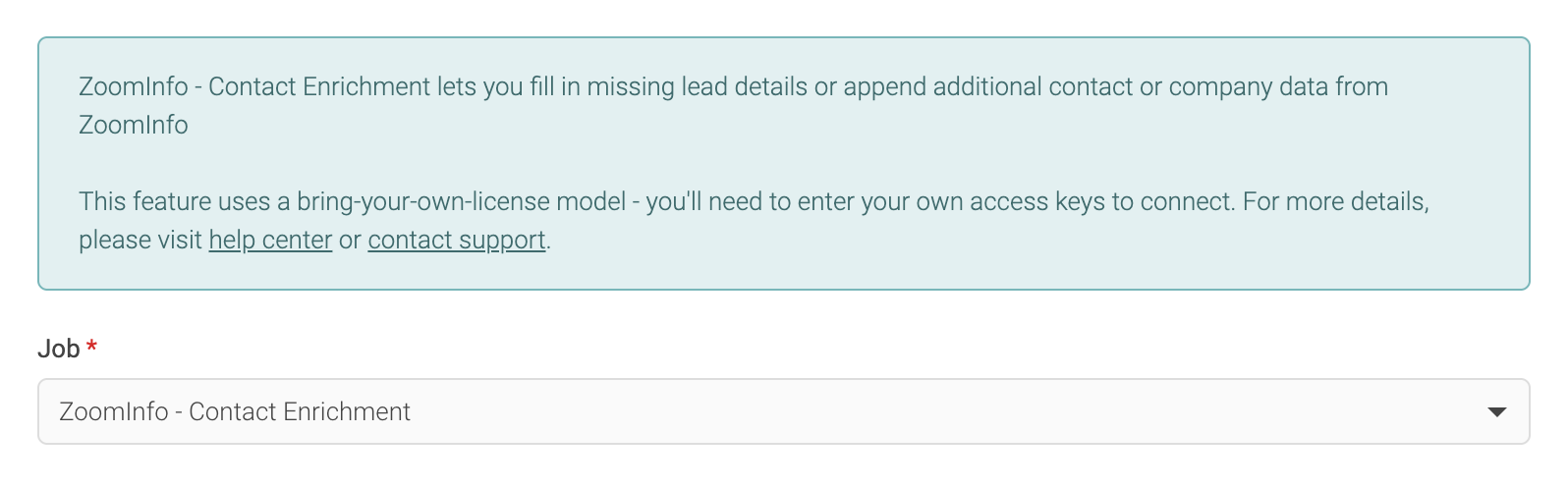 Screenshot of ZoomInfo - Contact Enrichment dropdown option