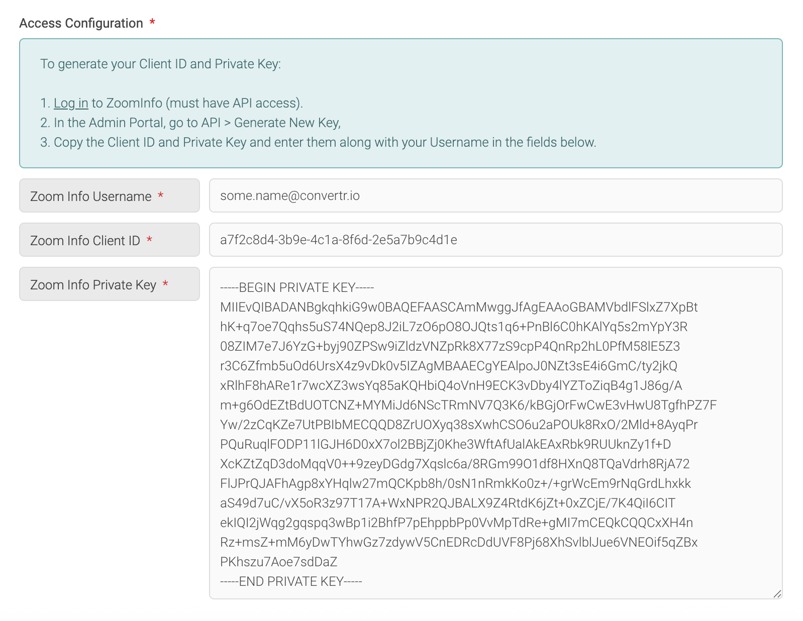 Example of Access Configuration section