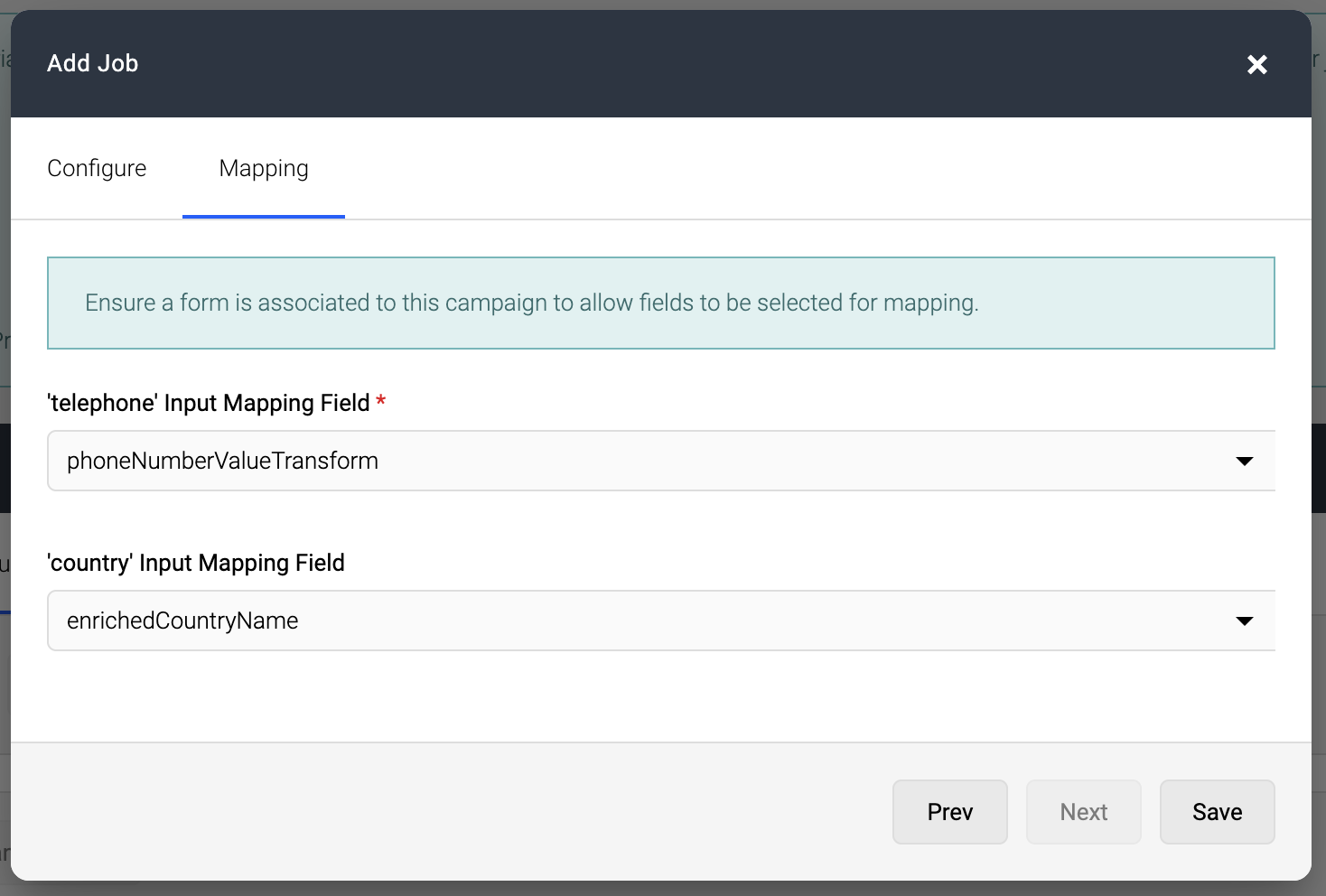 Screenshot of the Mapping tab with manually provided Value Transform and enriched field names