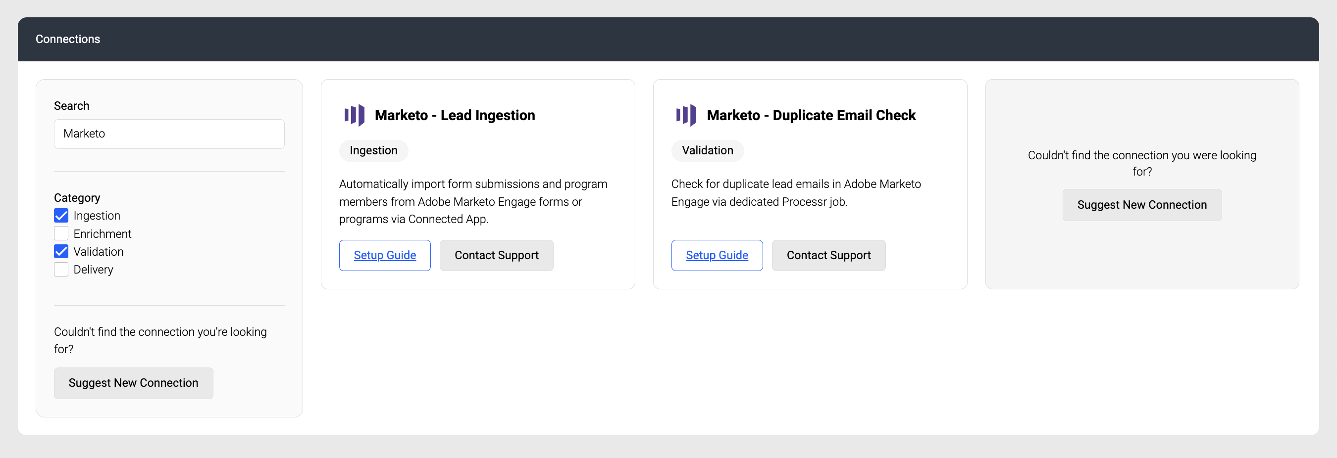 Screenshot of using both search field and category filters