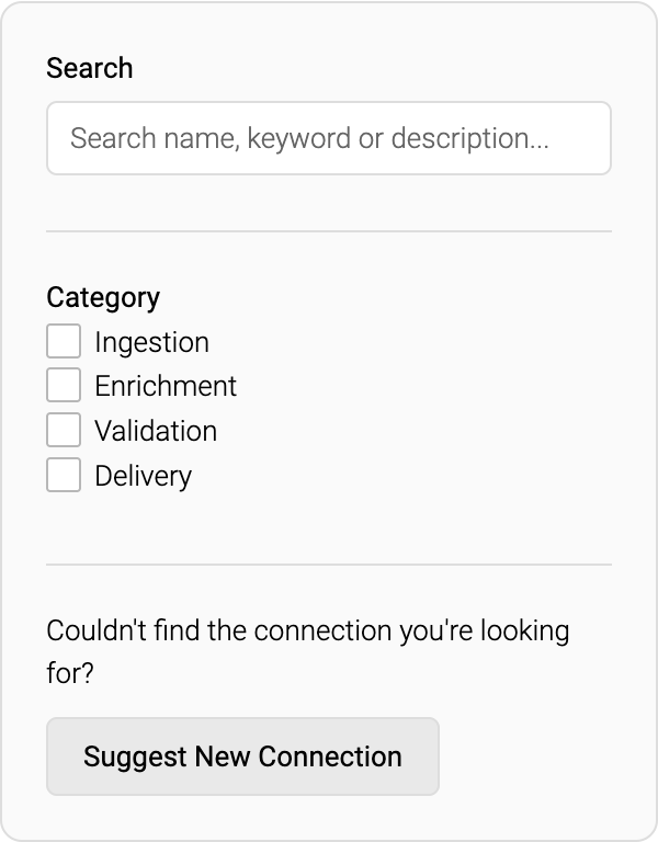Screenshot of Suggest New Connection button in search and filters panel