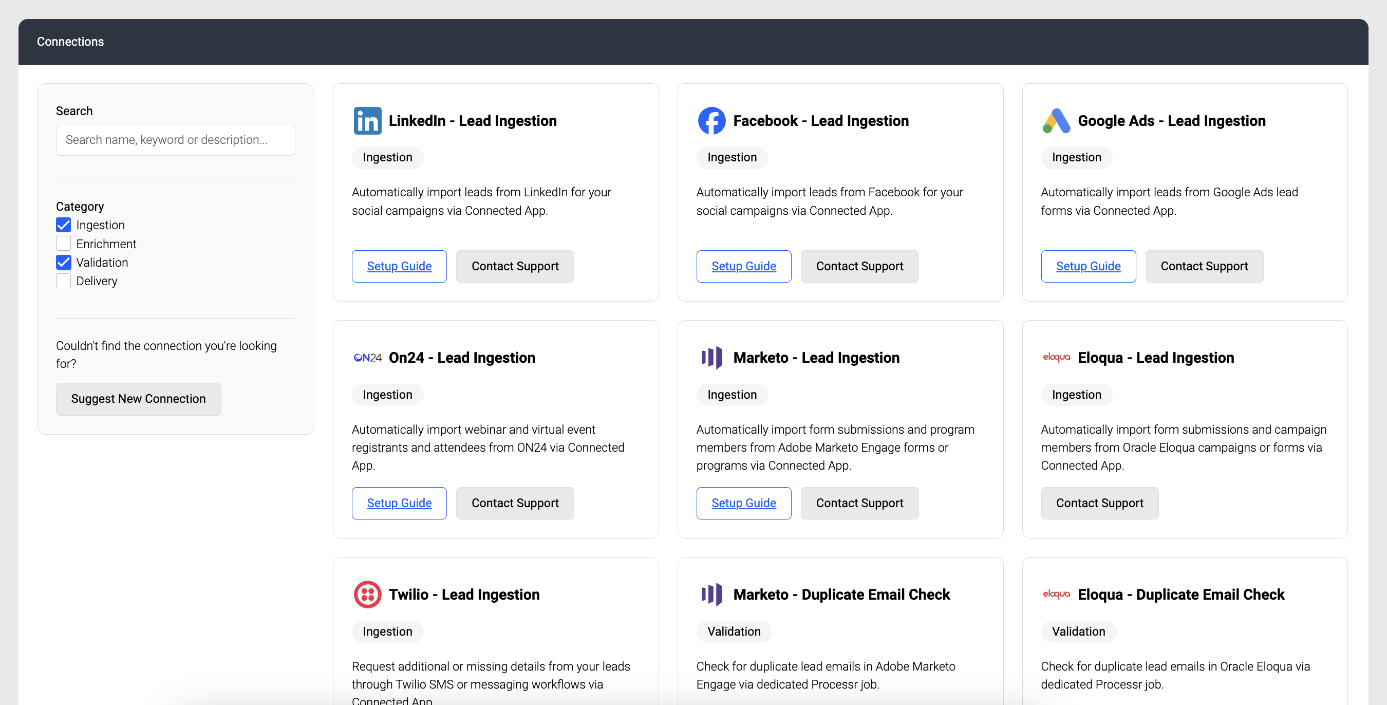 Screenshot of filtering by category