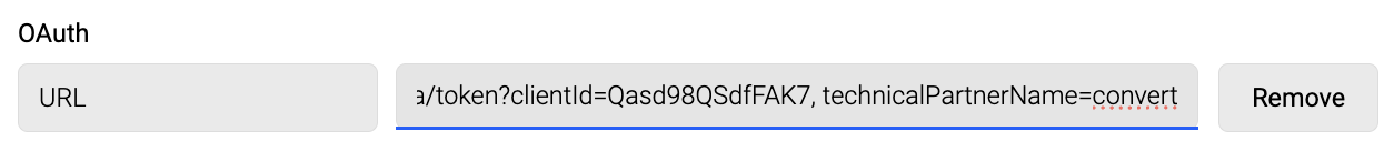 Screenshot of URL field of OAuth section with Client ID populated