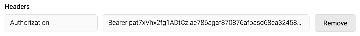 Screenshot of Bearer token populated in Authirization field of Headers section