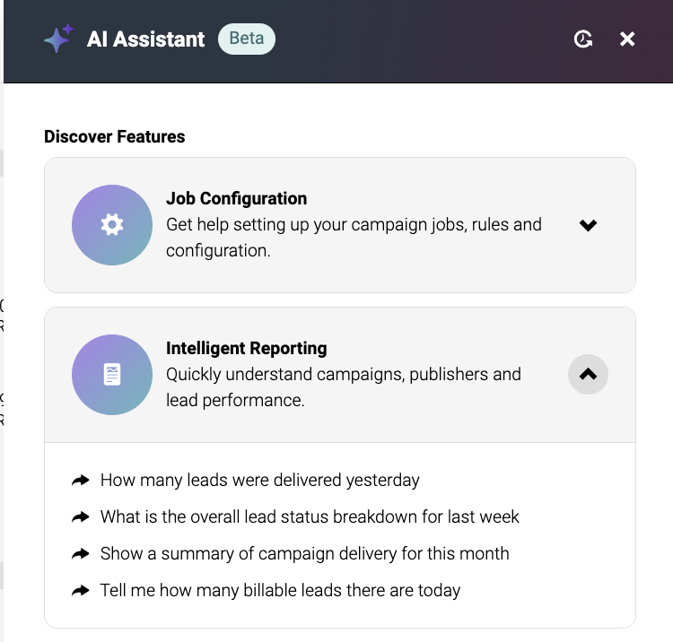 Screenshot showing the Reporting Assistant