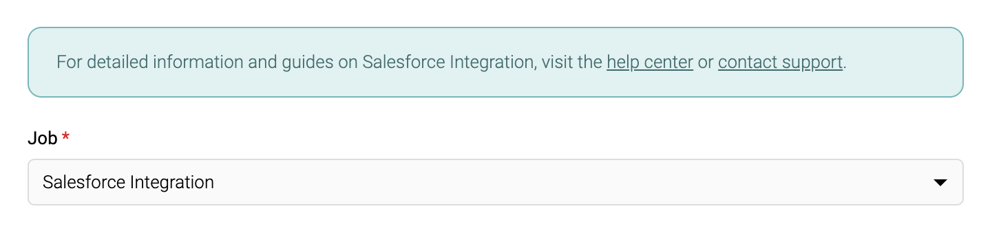 Screenshot of Salesforce Integration job dropdown option