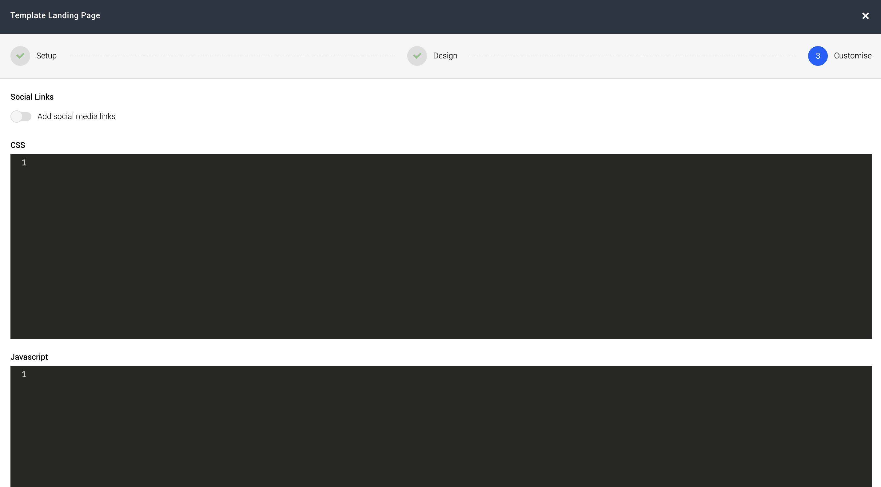 Template landing page customise step