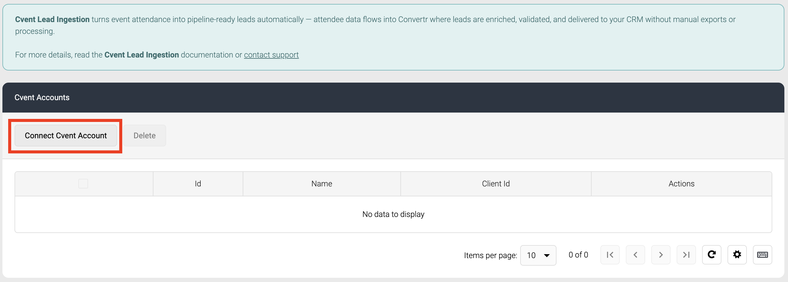 Screenshot of Connect Cvent Account button
