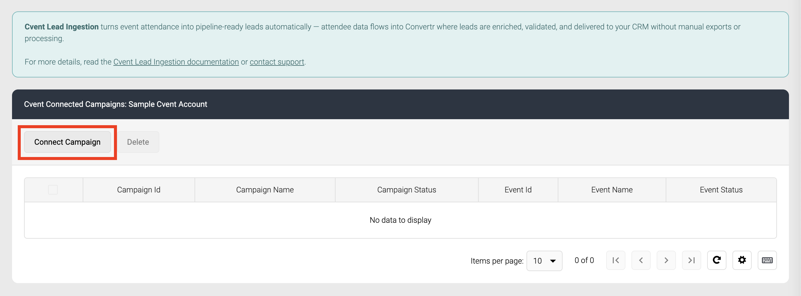 Screenshot of Connect Campaign button