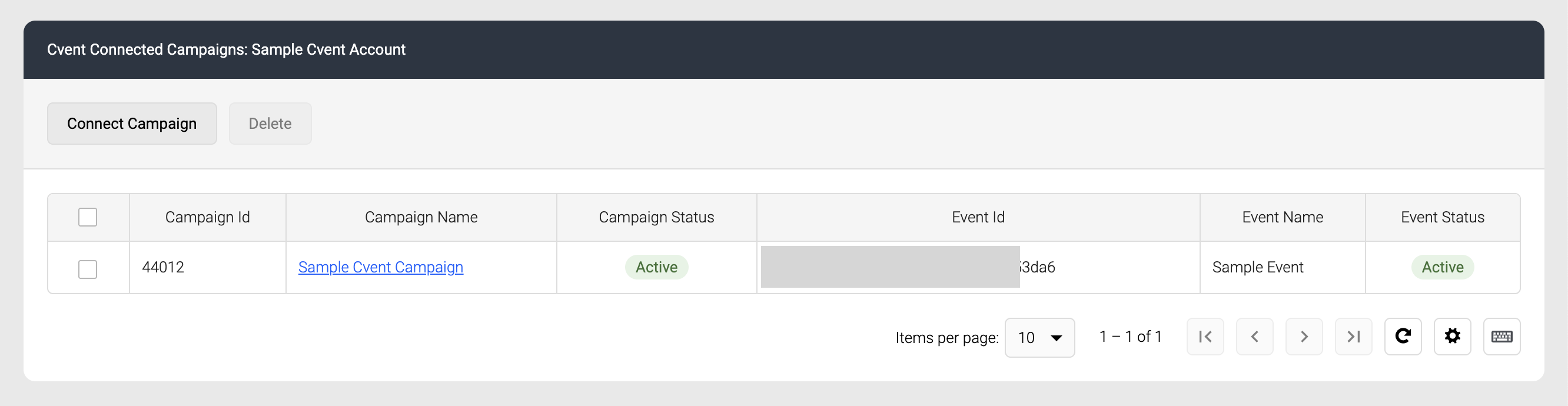 Screenshot of the connected campaign