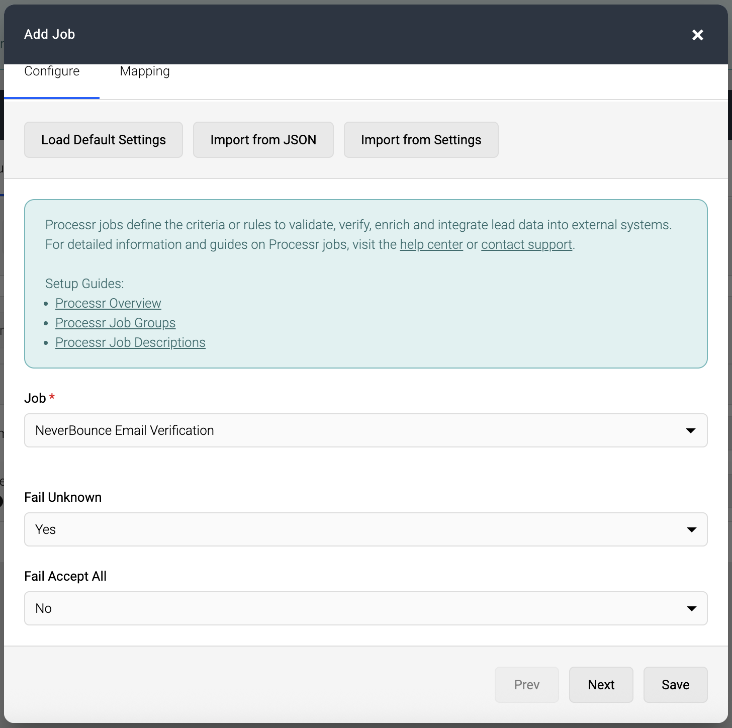 Screenshot of configuration form