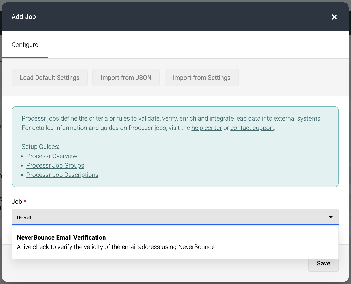 Screenshot of the job in the Add Job form