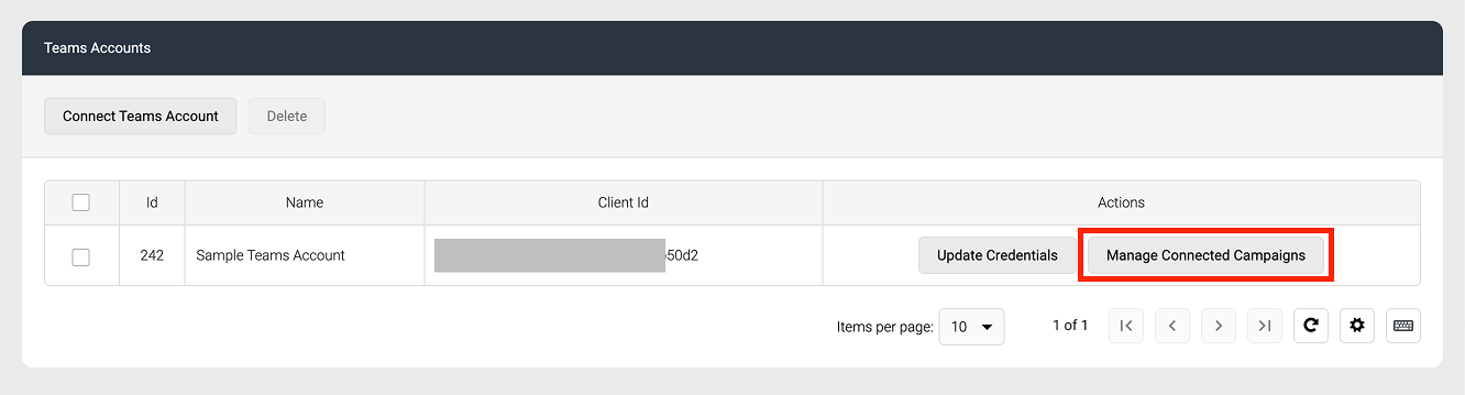 Screenshot of Manage Connected Campaigns button