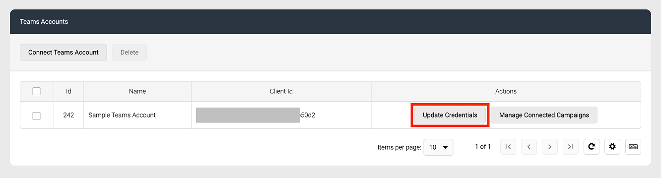 Screenshot of Update Credentials button