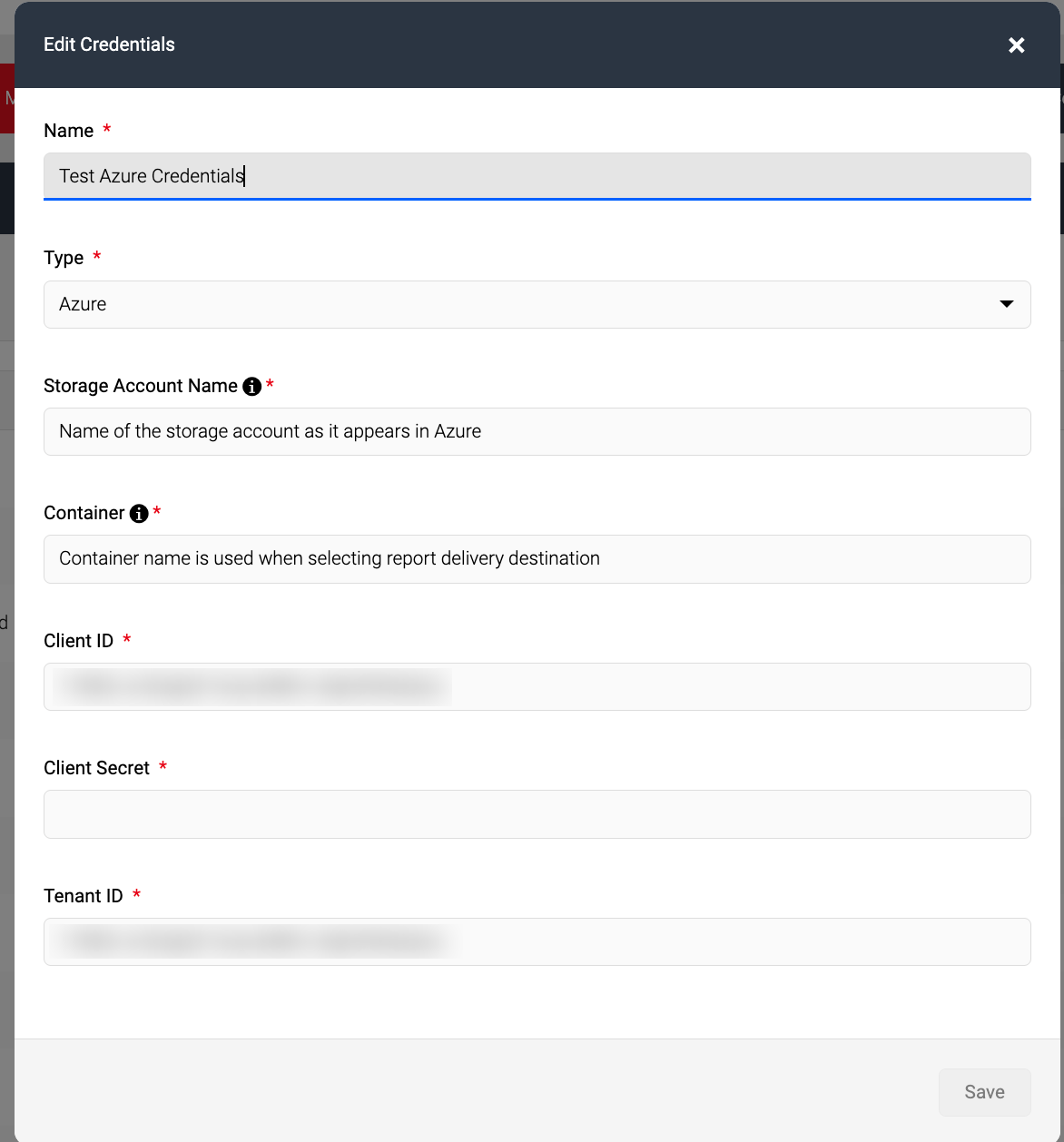 Screenshot showing Azure credential configuration.png