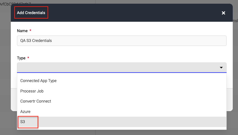 Screenshot showing S3 as an available type in Credentials Manager.png