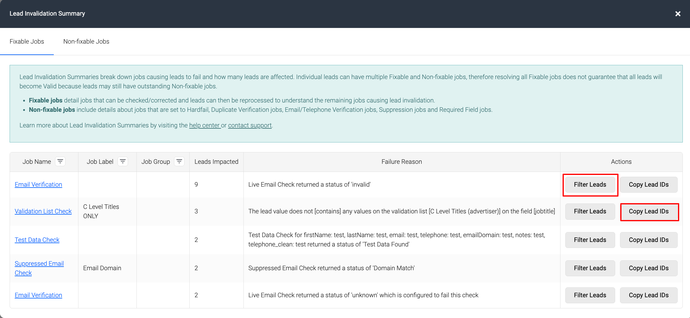 Screenshot showing Actions available against failed jobs.png