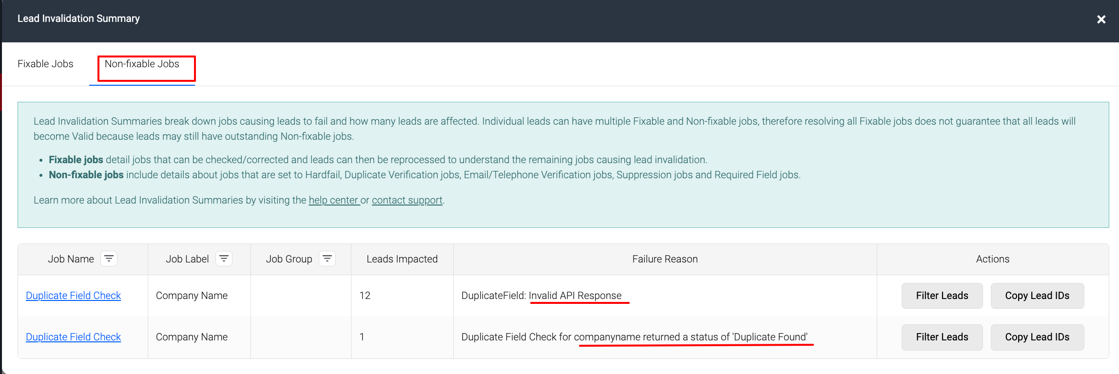 Screenshot showing Jobs under Non fixable jobs tab.png
