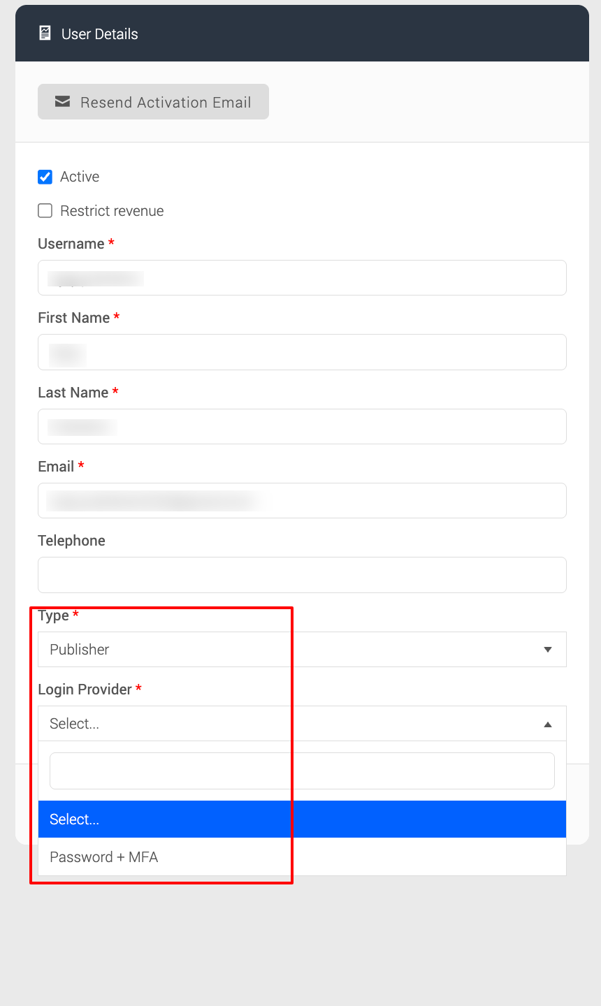 Screenshot showing the login option enabled for a Publisher user.png
