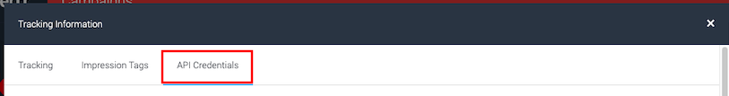 Screenshot of the API Credentials tab in the Tracking Information modal
