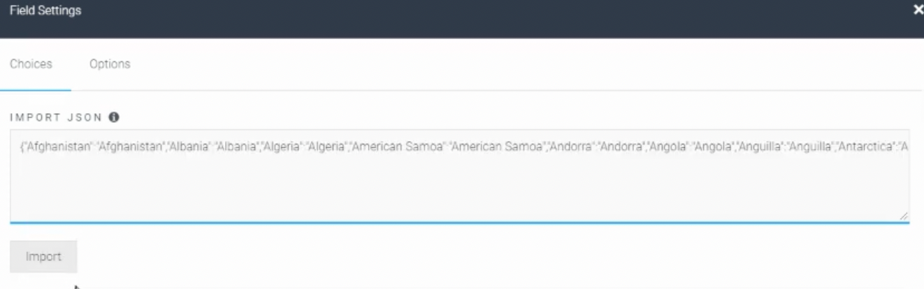image of pasting values into the json modal
